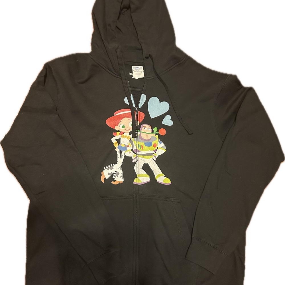 Woman's Black zip up Hoodie with Toy Story Characters. NWOT. Size Large
